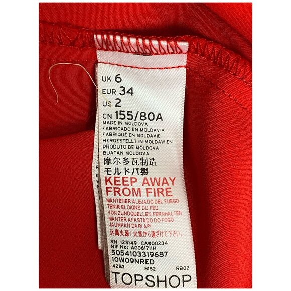 TopShop Red Button Down Ruffle Trim Dress Travel Vacation Womens Sz 2 NWOT - Picture 6 of 8